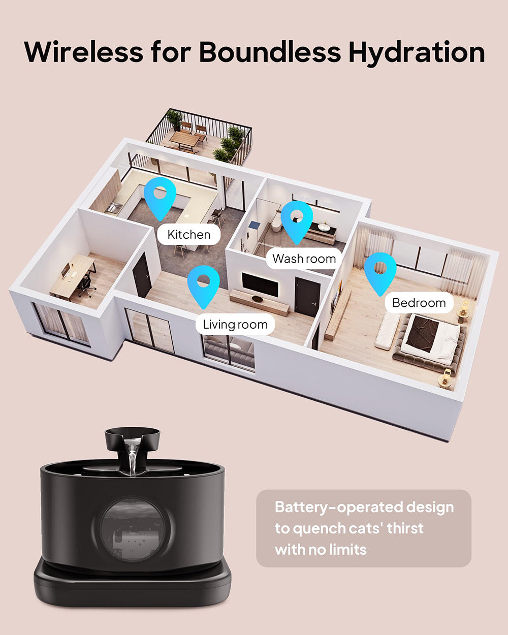 Wireless pet water dispenser 2.8L prism 5200mAh lithium battery intelligent induction water filter cat water dispenser