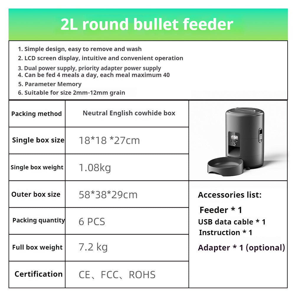 Smart Feeder 2L Dog Feeder WIFI Timing Cat Food Feeder Memory Function
