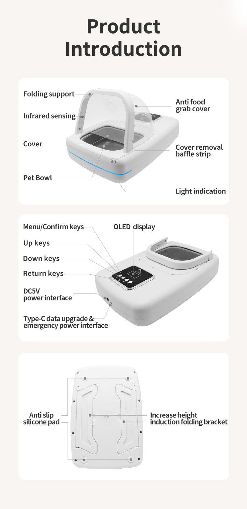 Pet smart chip automatic induction feeder for cats and dogs with regular and quantitative dry and wet food, general special pets, special anti-robbery