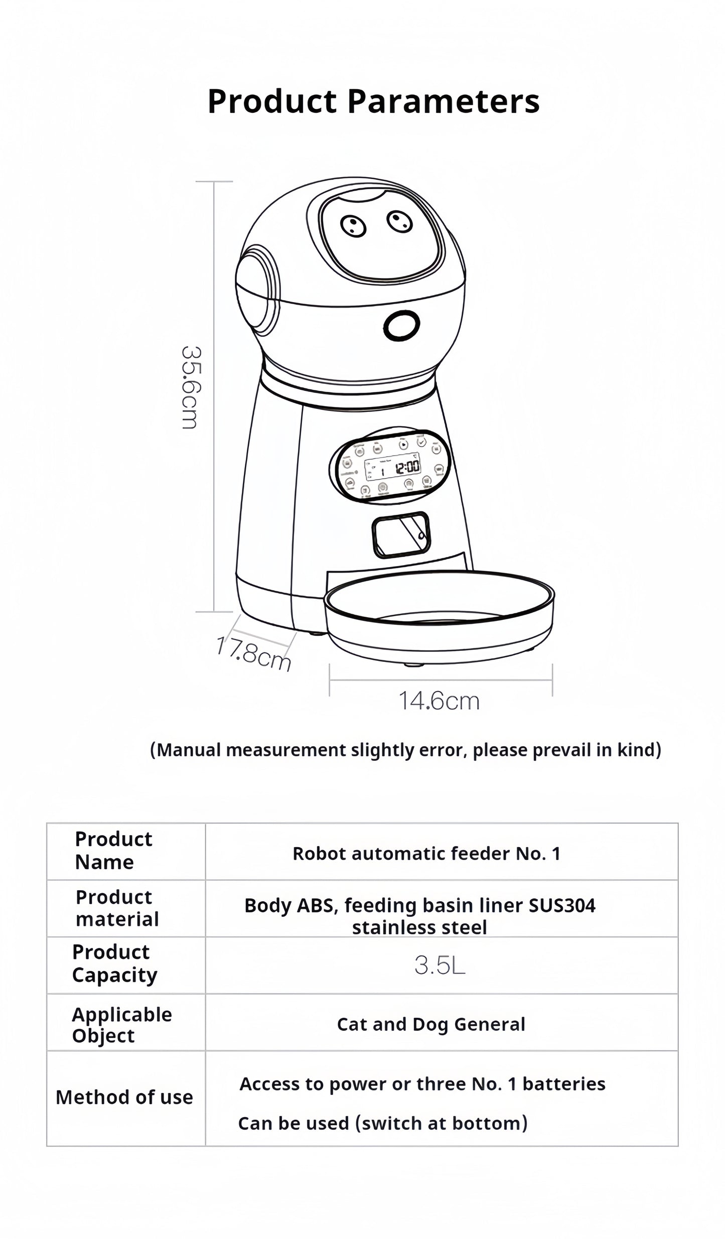 Pet automatic feeder, cat and dog timed and quantitative intelligent feeding machine