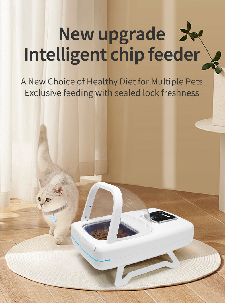 Pet smart chip automatic induction feeder for cats and dogs with regular and quantitative dry and wet food, general special pets, special anti-robbery