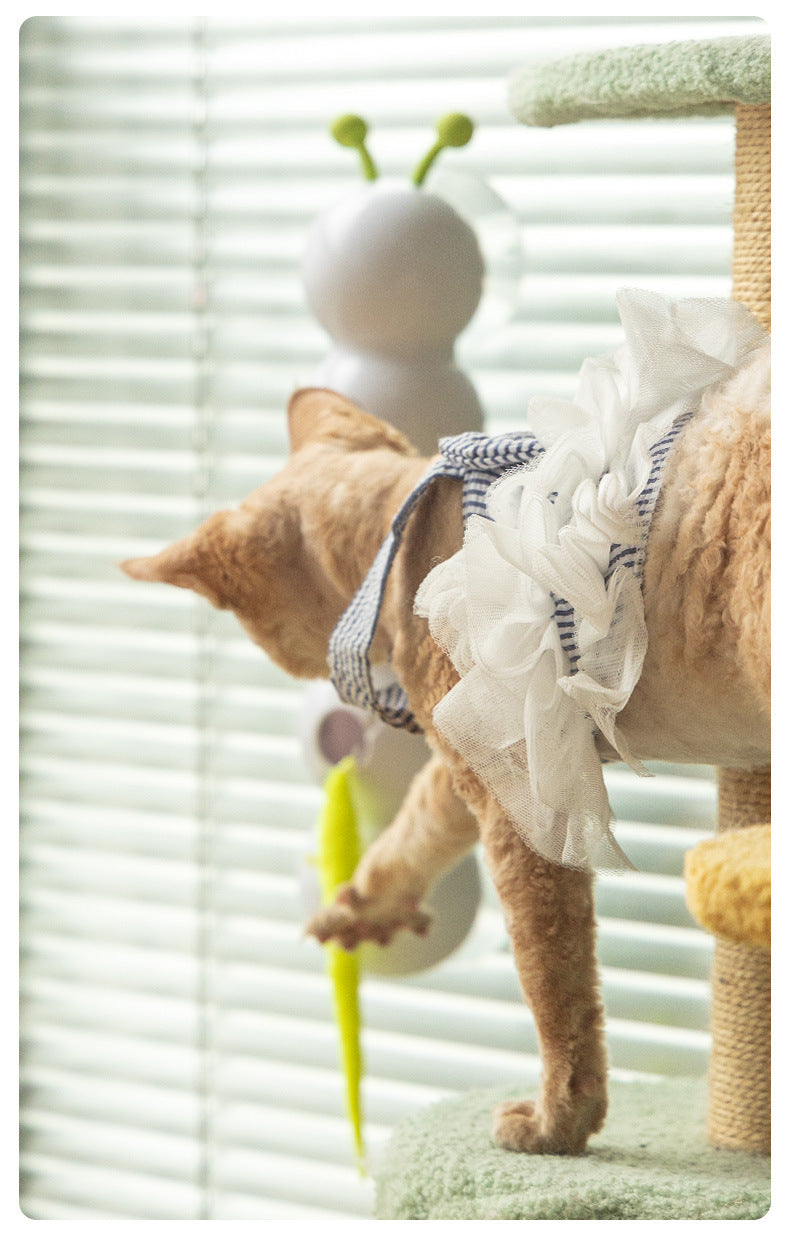 Automatic cat teaser stick with a chasing caterpillar