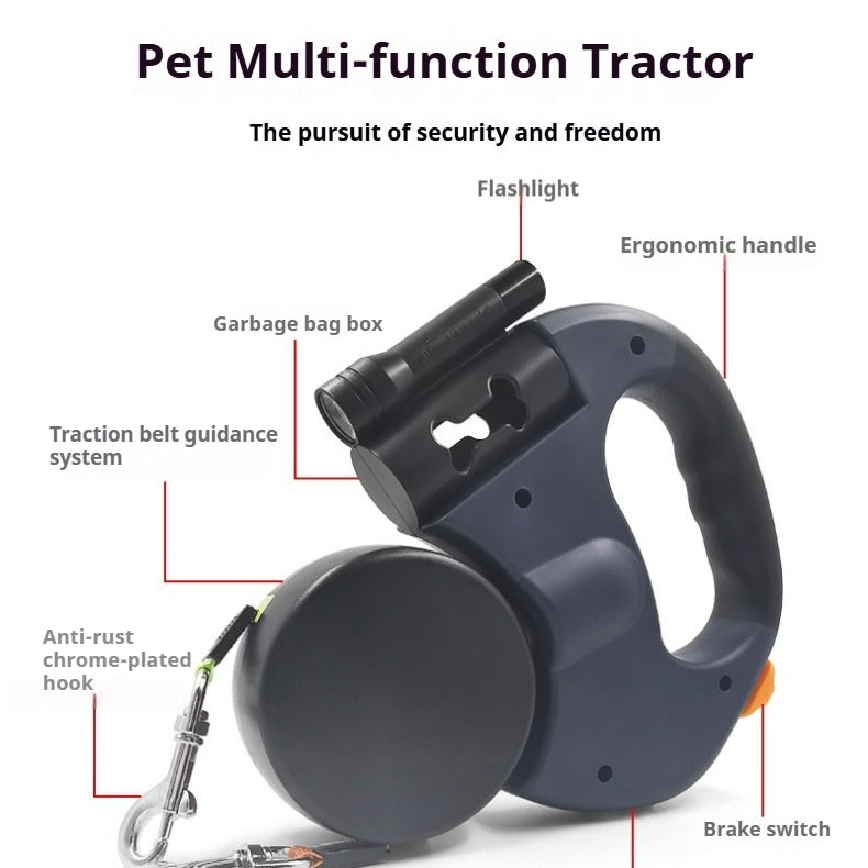Automatic telescopic leash with LED flashlight, one tow two, double-head dog walking leash, dog leash