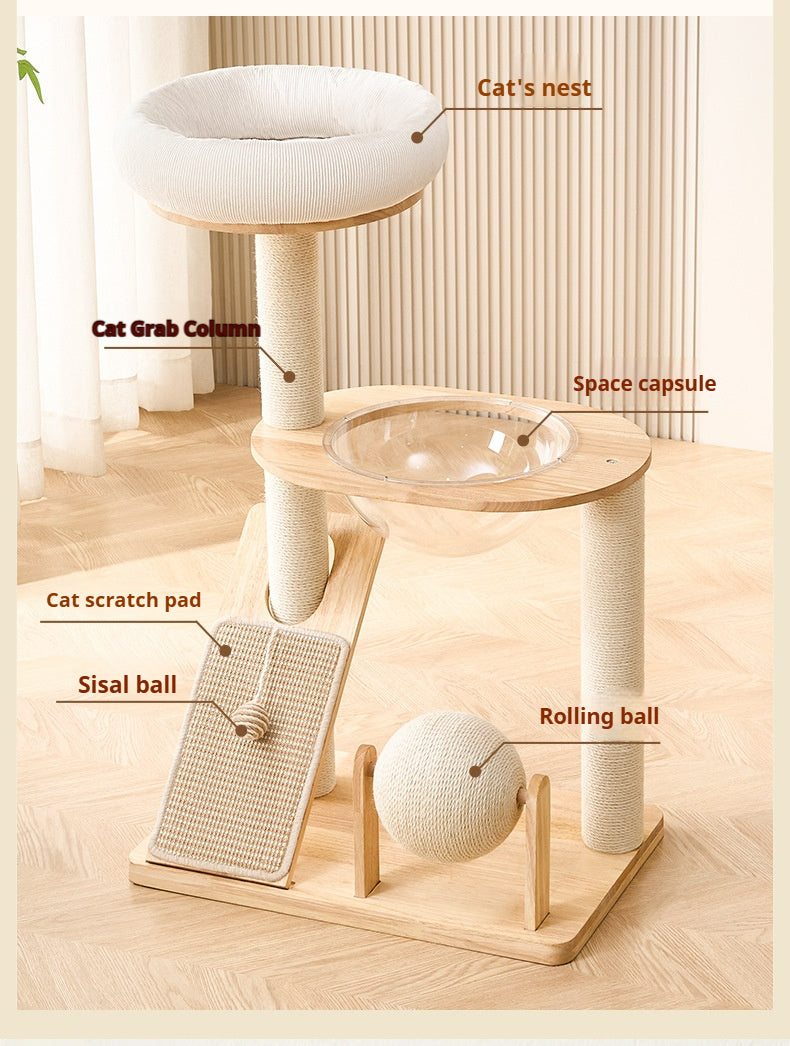 Solid wood cat climbing frame, cat nest, cat tree, integrated vertical cat scratching board, small household, non-occupied, cat climbing shelf, scratchable