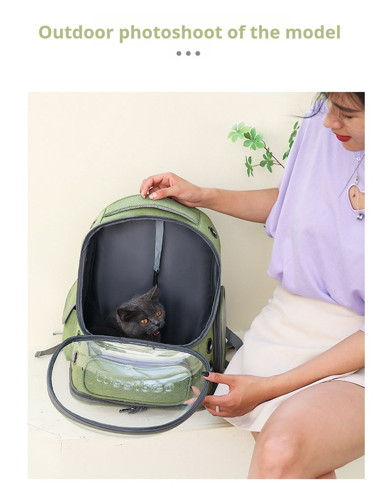 Cat Backpack Carrier, Breathable Cat Carrier Large Space Bubble Pet Backpack for Kitty Small Dog up to 15lbs, Transparent & Foldable Pet Carrier for Travel Hiking