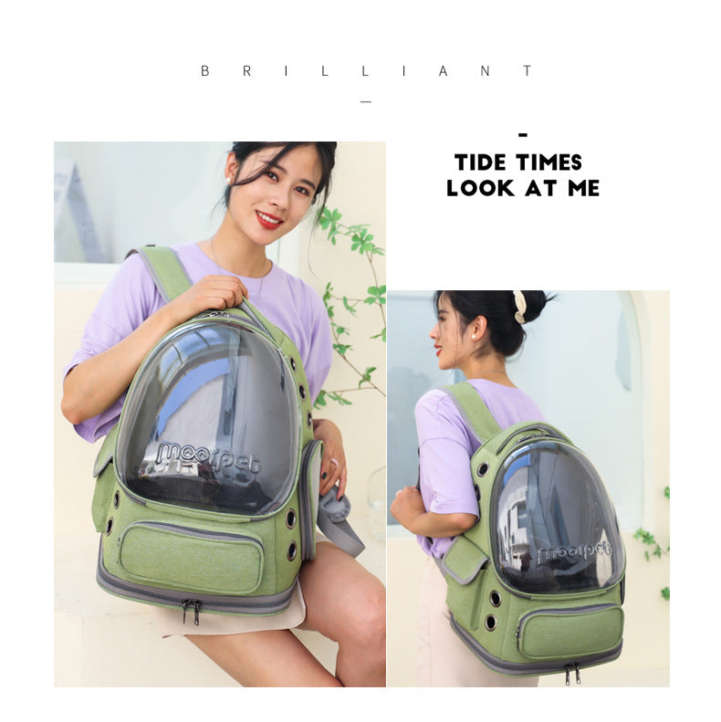 Cat Backpack Carrier, Breathable Cat Carrier Large Space Bubble Pet Backpack for Kitty Small Dog up to 15lbs, Transparent & Foldable Pet Carrier for Travel Hiking