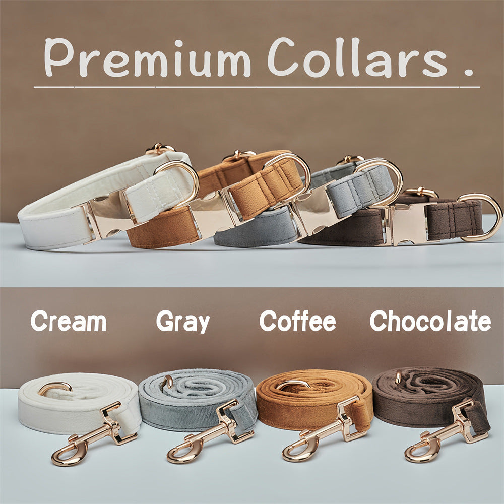 Luxury soft velvet dog collar, featuring a durable metal buckle, suitable for stylish and comfortable walks and runs.