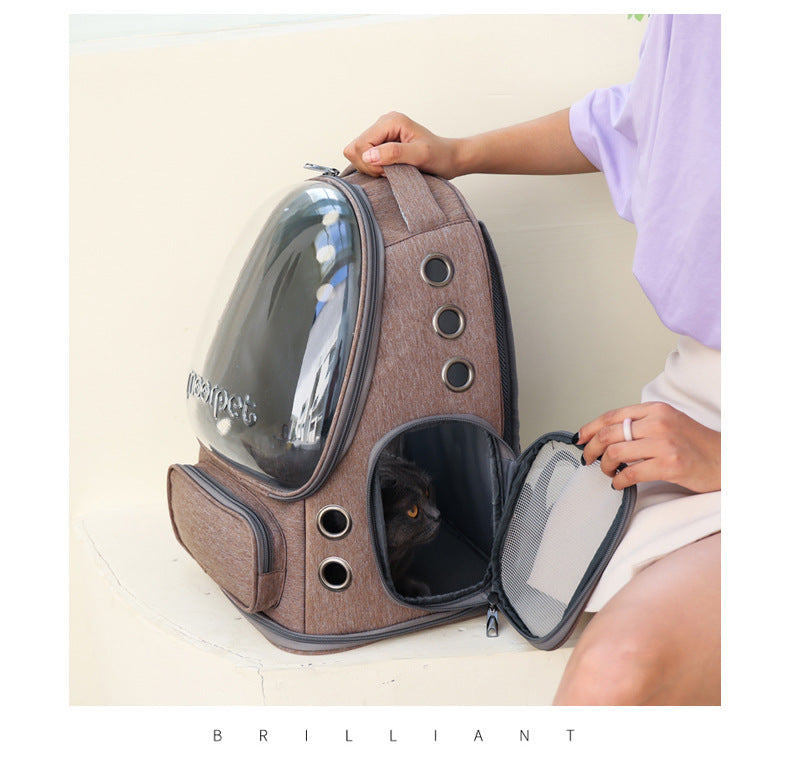 Cat Backpack Carrier, Breathable Cat Carrier Large Space Bubble Pet Backpack for Kitty Small Dog up to 15lbs, Transparent & Foldable Pet Carrier for Travel Hiking