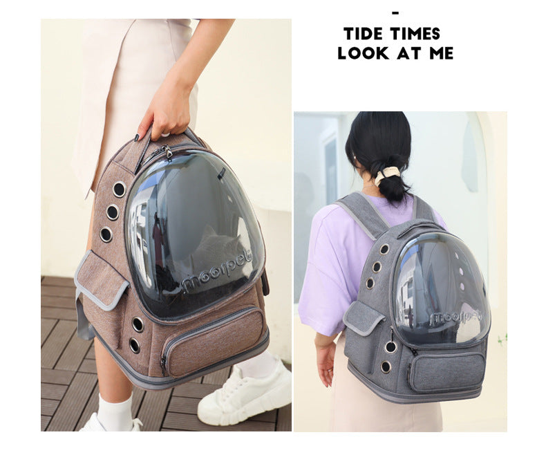 Cat Backpack Carrier, Breathable Cat Carrier Large Space Bubble Pet Backpack for Kitty Small Dog up to 15lbs, Transparent & Foldable Pet Carrier for Travel Hiking