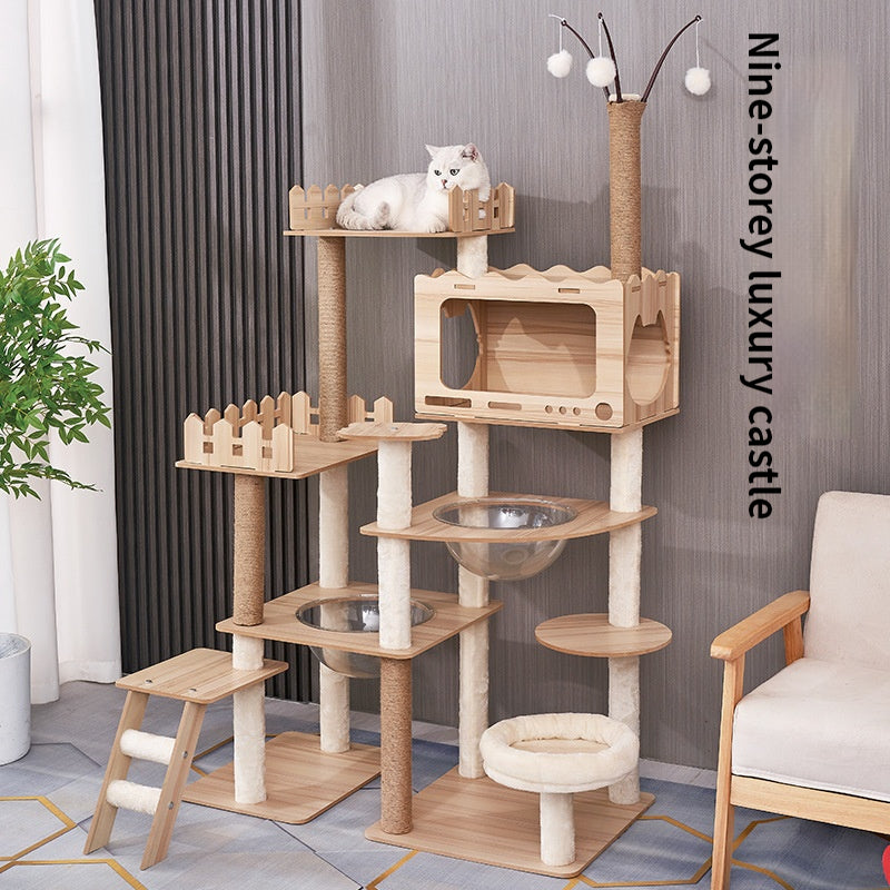 Cat climbing frame, large multi-storey space capsule, cat jumping platform, double litter, multi-cat family, wooden cat rack