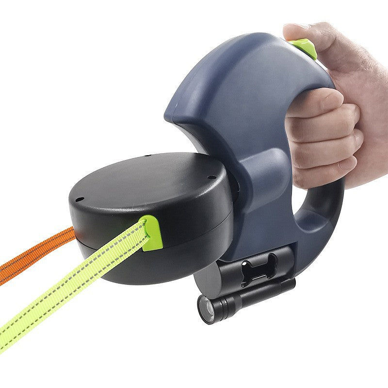Automatic telescopic leash with LED flashlight, one tow two, double-head dog walking leash, dog leash