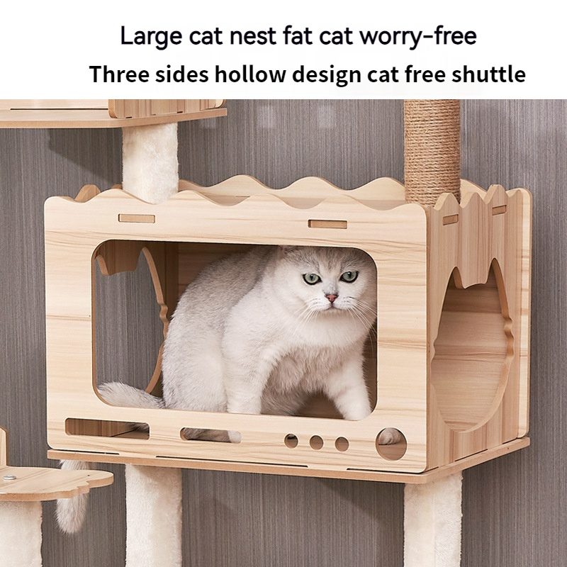 Cat climbing frame, large multi-storey space capsule, cat jumping platform, double litter, multi-cat family, wooden cat rack