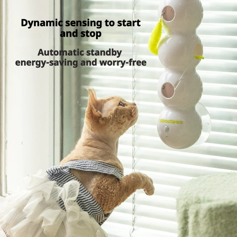 Automatic cat teaser stick with a chasing caterpillar