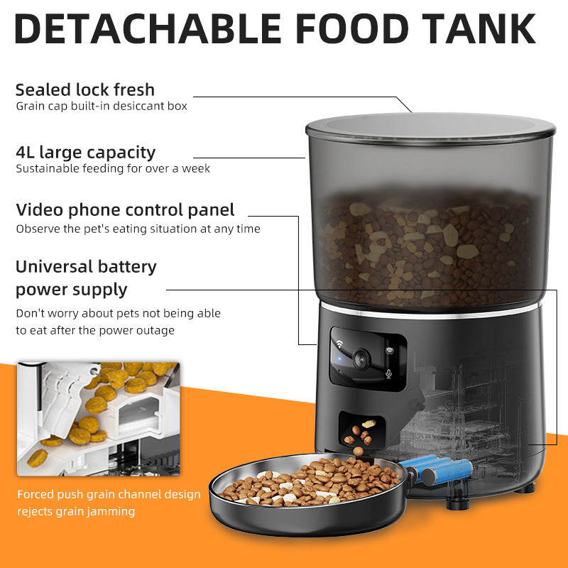 Pet automatic feeder remote WIFI HD video voice monitoring cats and dogs large-capacity intelligent feeding