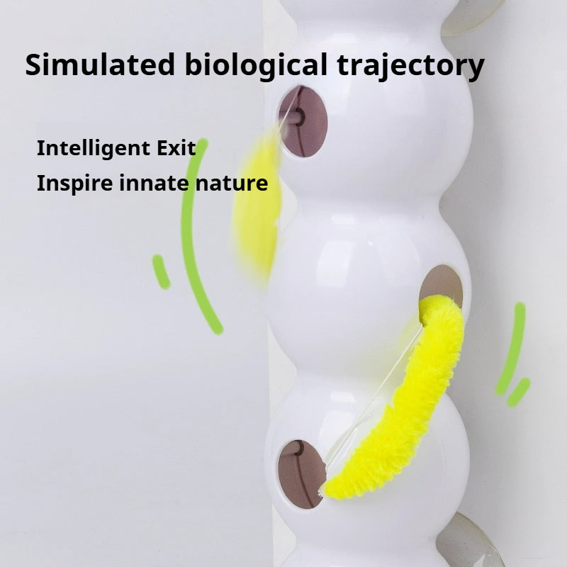 Automatic cat teaser stick with a chasing caterpillar