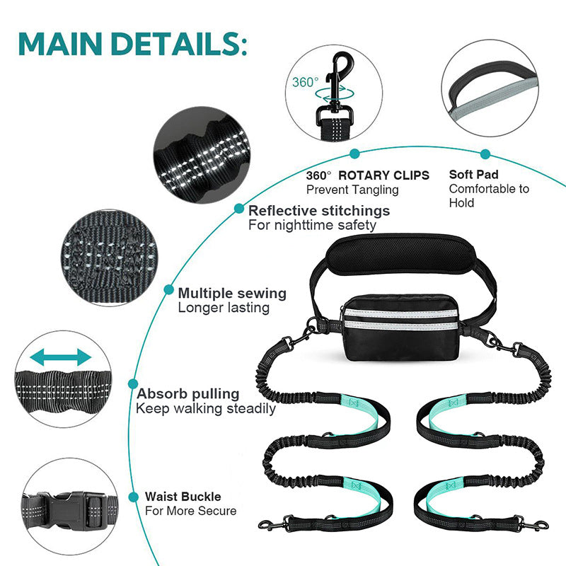 Dog leash upgrade waist bag for hands-free, adjustable waist bag for cat and dog leash.