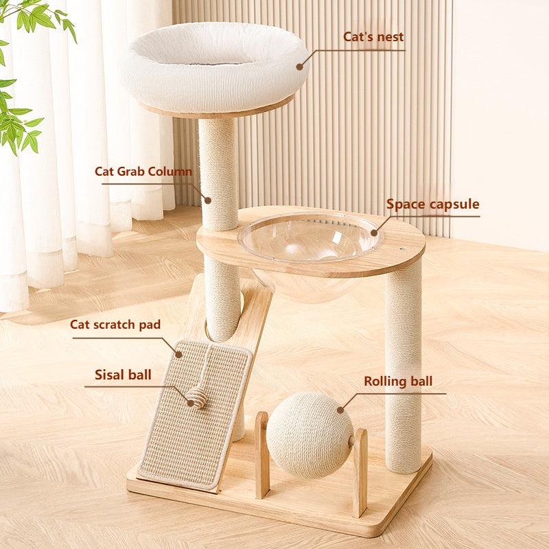 Solid wood cat climbing frame, cat nest, cat tree, integrated vertical cat scratching board, small household, non-occupied, cat climbing shelf, scratchable