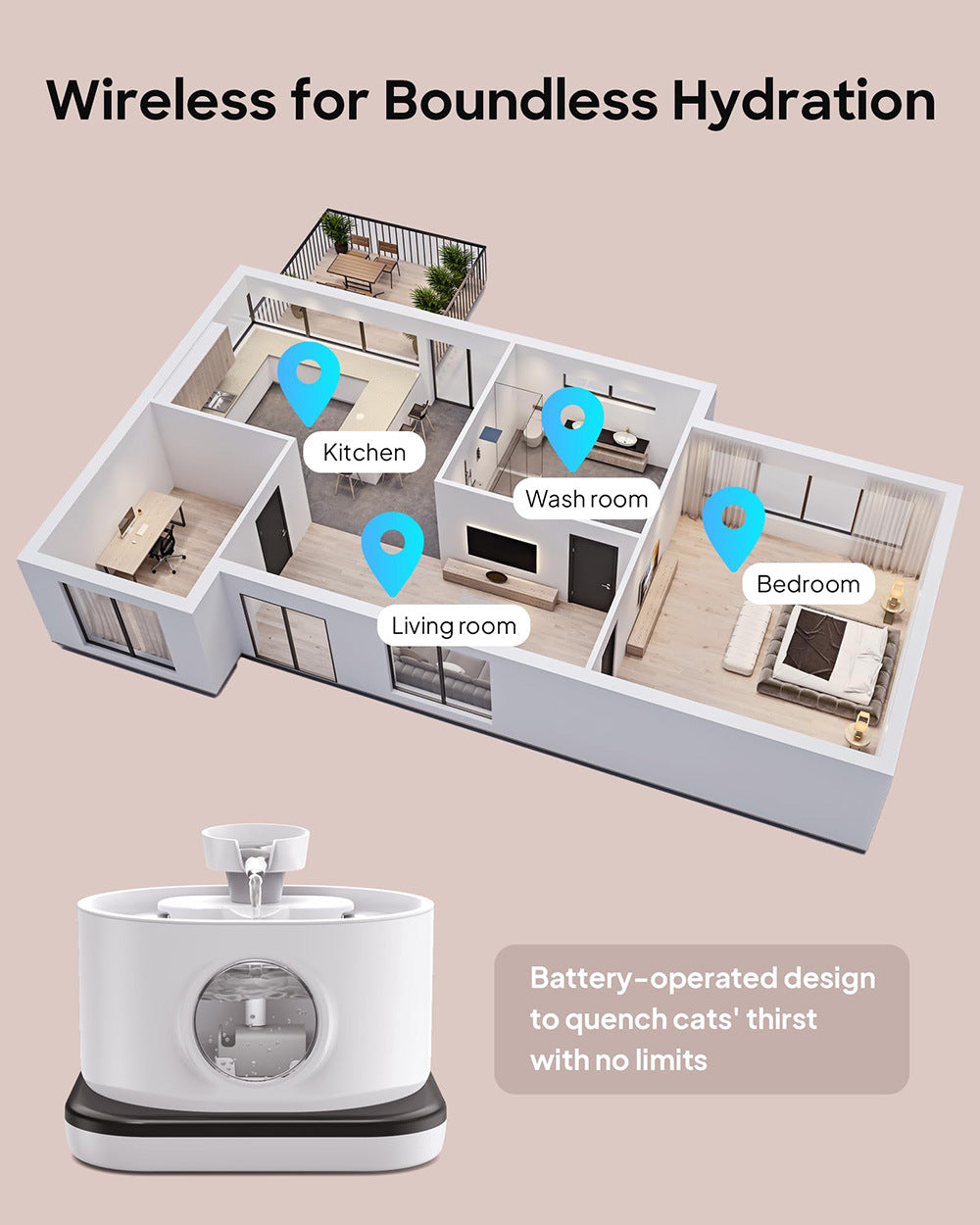 Wireless pet water dispenser 2.8L prism 5200mAh lithium battery intelligent induction water filter cat water dispenser