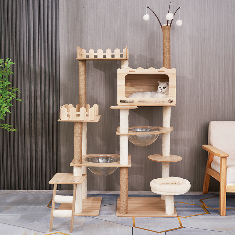 Cat climbing frame, large multi-storey space capsule, cat jumping platform, double litter, multi-cat family, wooden cat rack