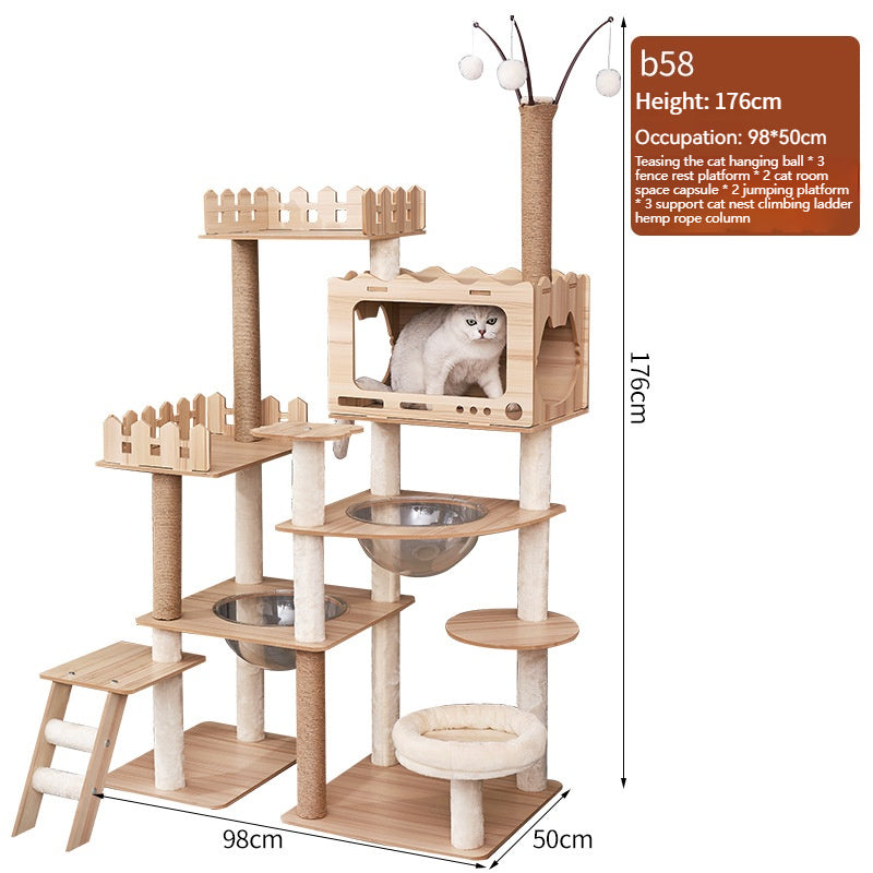 Cat climbing frame, large multi-storey space capsule, cat jumping platform, double litter, multi-cat family, wooden cat rack