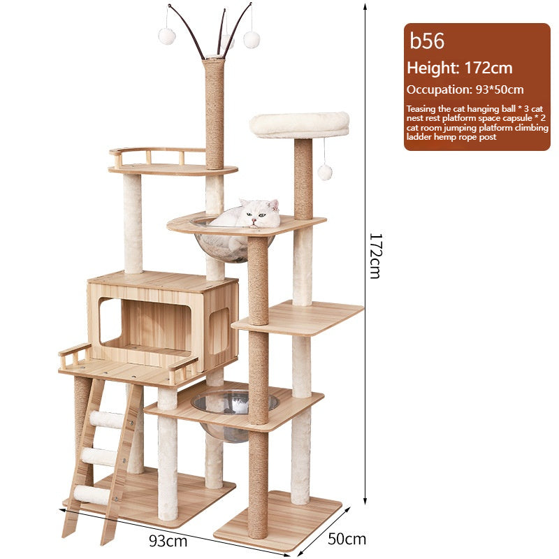Cat climbing frame, large multi-storey space capsule, cat jumping platform, double litter, multi-cat family, wooden cat rack