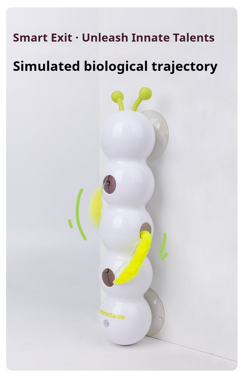Automatic cat teaser stick with a chasing caterpillar