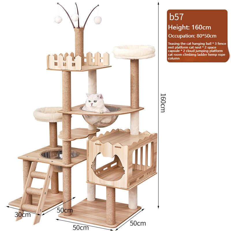 Cat climbing frame, large multi-storey space capsule, cat jumping platform, double litter, multi-cat family, wooden cat rack