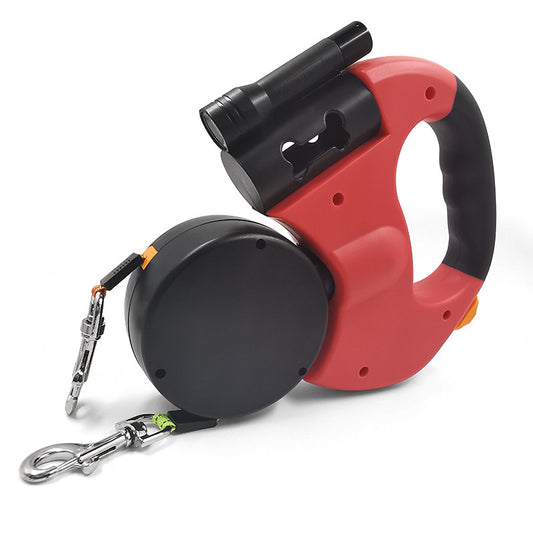 Automatic telescopic leash with LED flashlight, one tow two, double-head dog walking leash, dog leash