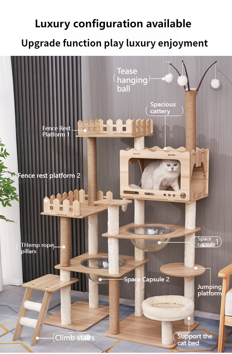 Cat climbing frame, large multi-storey space capsule, cat jumping platform, double litter, multi-cat family, wooden cat rack