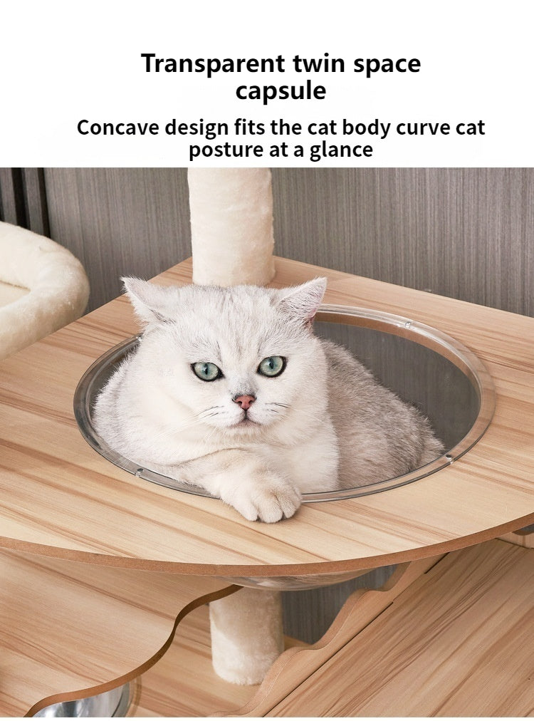 Cat climbing frame, large multi-storey space capsule, cat jumping platform, double litter, multi-cat family, wooden cat rack