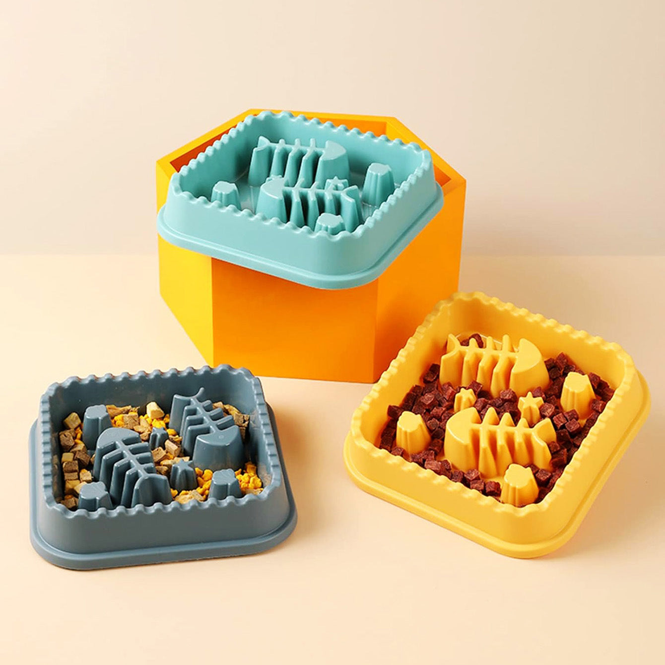 Fish bones, pet slow food bowls, cats and dogs, universal feeding bowls, small and medium-sized dog and cat eating utensils, drinking water dishes, pet supplies